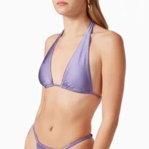 NWT Good American Size 1 S Lilac Purple Shine Ruched Halter Tie Bikini Swim Top